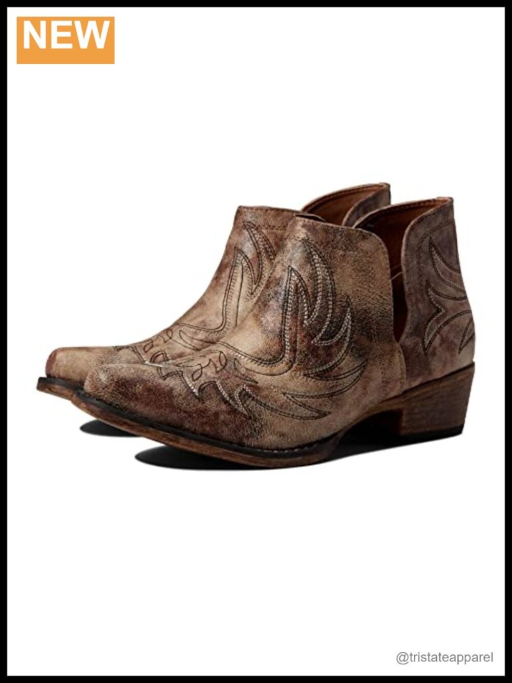 Embroidered Snip Toe Western Ankle Boots Faux Leather Low Heel